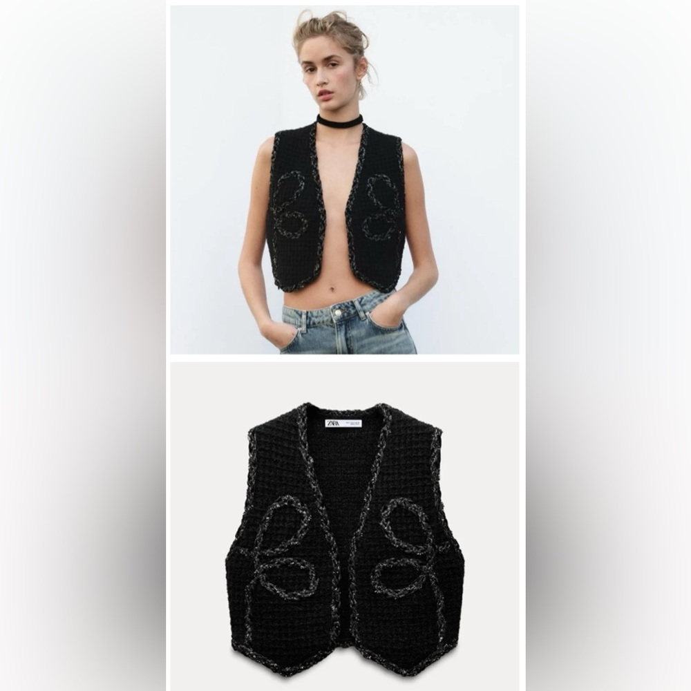 Zara Black Knit Vest with Embroidery
